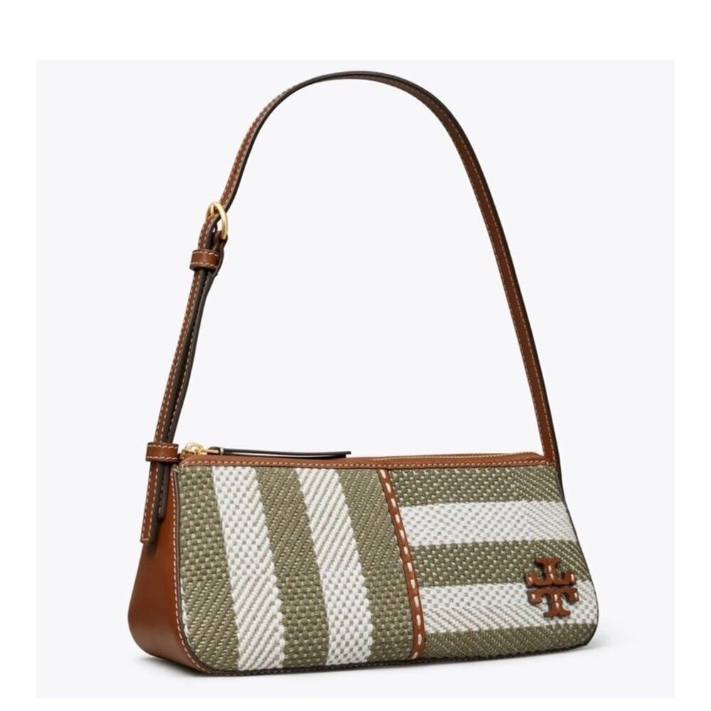 Tory Burch McGraw Woven Stripe Wedge Shoulder Bag EUC